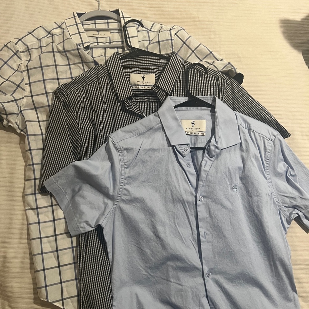 Father Sons Men's Button-Down Shirts in Light Blue, Black, and White💪🏼